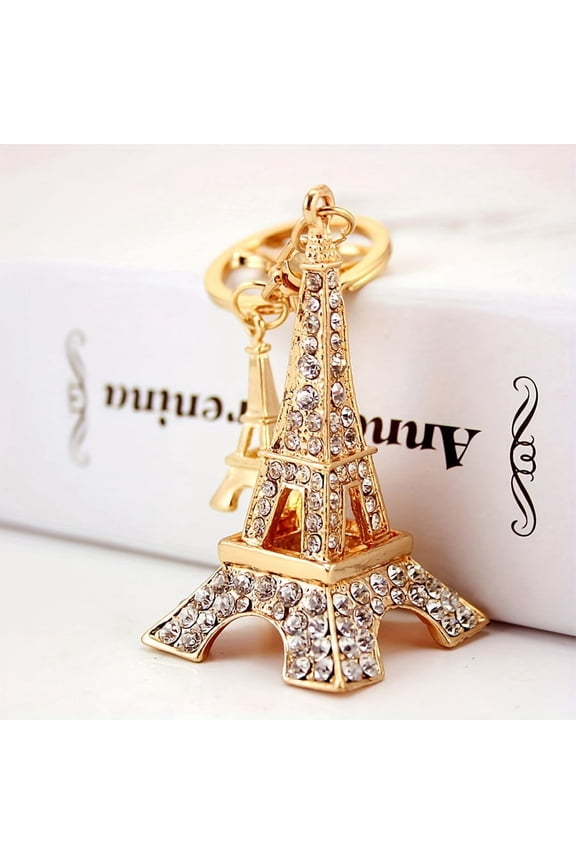 1 piece mini Eiffel Tower Key Chain Shiny Rhinestone Alloy Key Chain Ring Pack Backpack Cover Car Hanging Pendant Valentine's Day Women's Daily Use Gift,Photo color