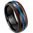 thumbnail image 1 of 1 piece of 8 mm black wooden design blue -green protein stone design men's tungsten steel ring,Blue,7, 1 of 9