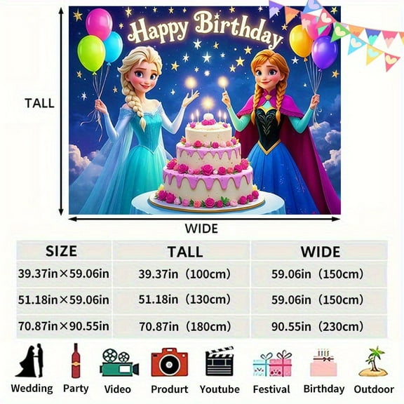 1 piece of Elsa and Anna's birthday background and party decoration banner, perfect for birthday party decoration and festival celebrations