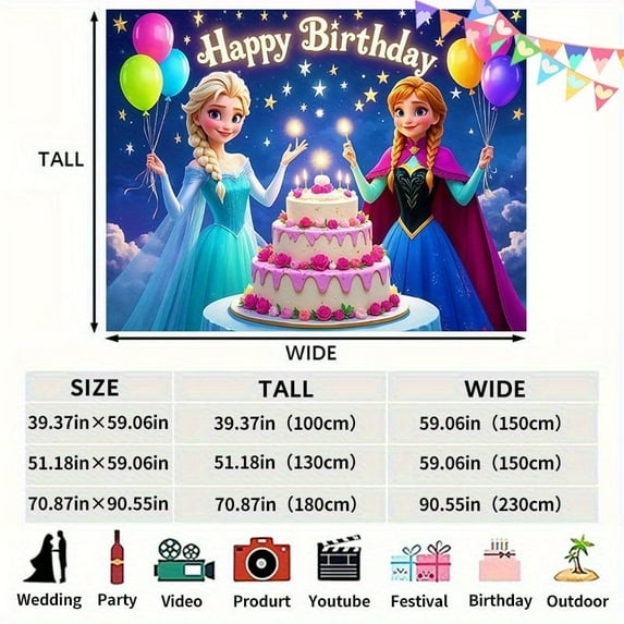 1 piece of Elsa and Anna's birthday background and party decoration banner, perfect for birthday party decoration and festival celebrations