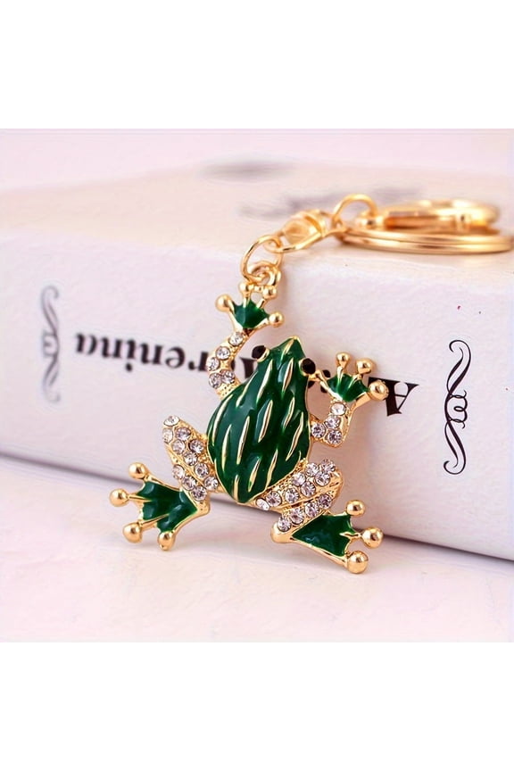 1 piece of alloy green frog key ring,Photo color
