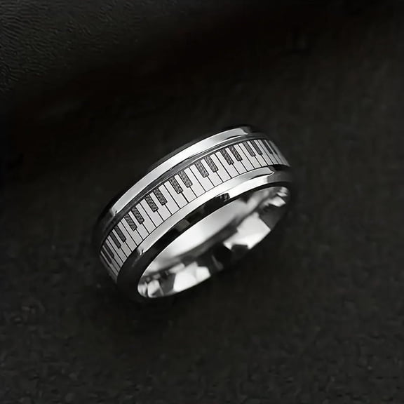 1 piece of fashionable piano keys for men's piano ring, birthday gift for men and women's daily wear ring accessories, anniversary gift,silver,10