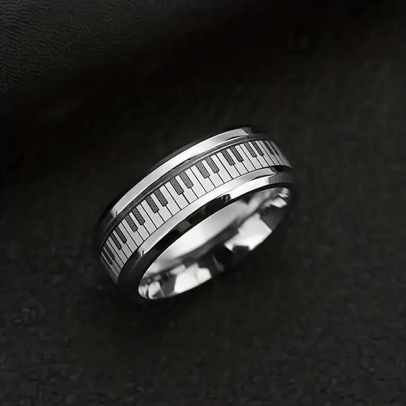 1 piece of fashionable piano keys for men's piano ring, birthday gift for men and women's daily wear ring accessories, anniversary gift,silver,7