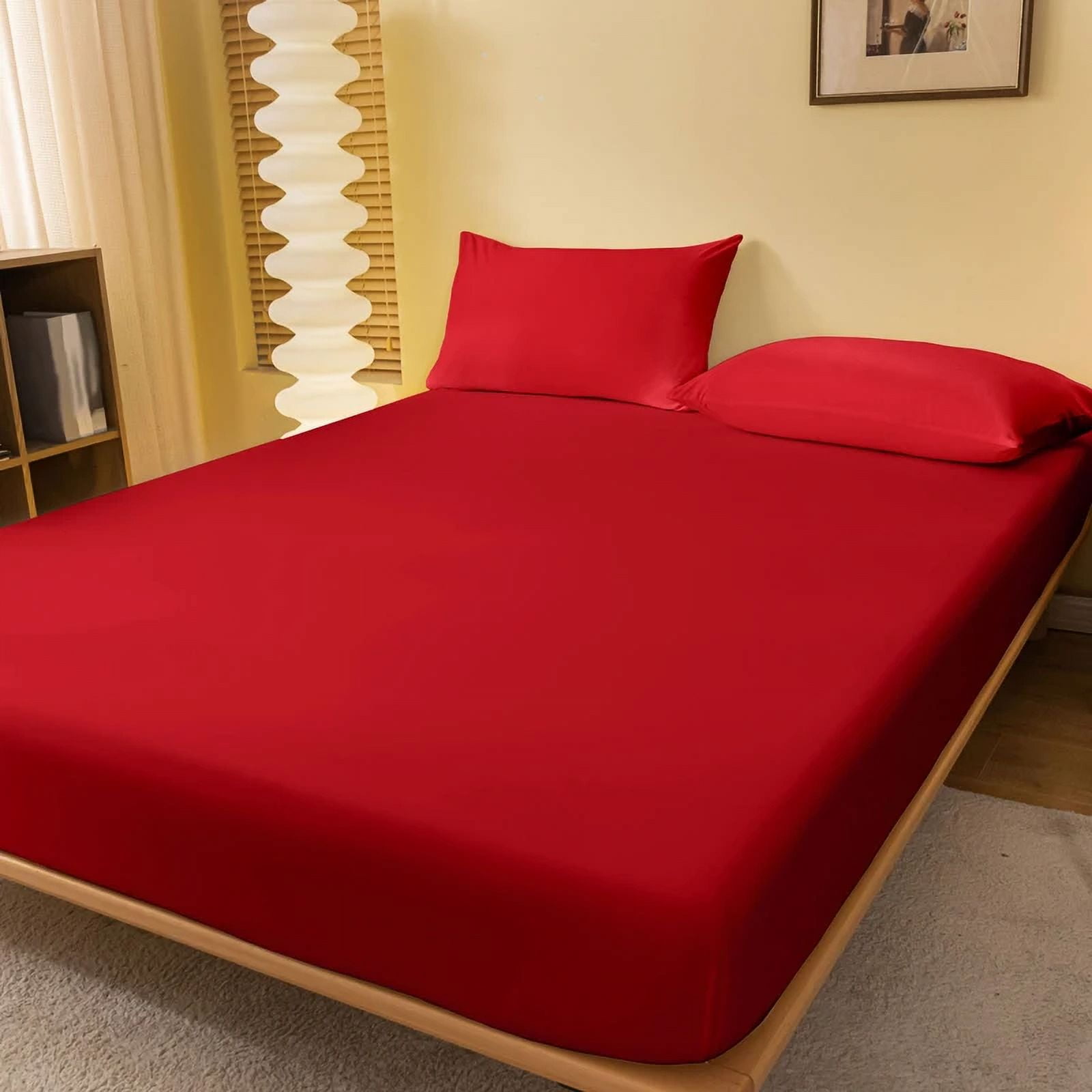 1 piece of solid matte bedsheet, bright red bedspread for bedroom