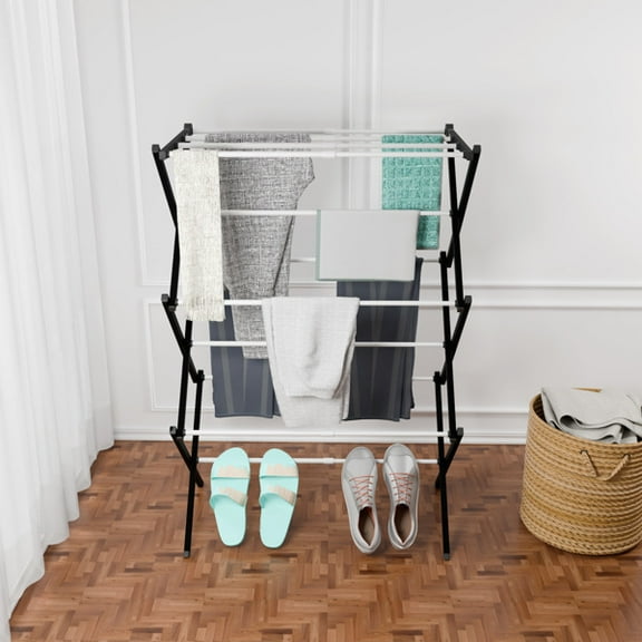 1 piece, portable laundry indoor foldable clothes rack, used for air drying clothes, black and white