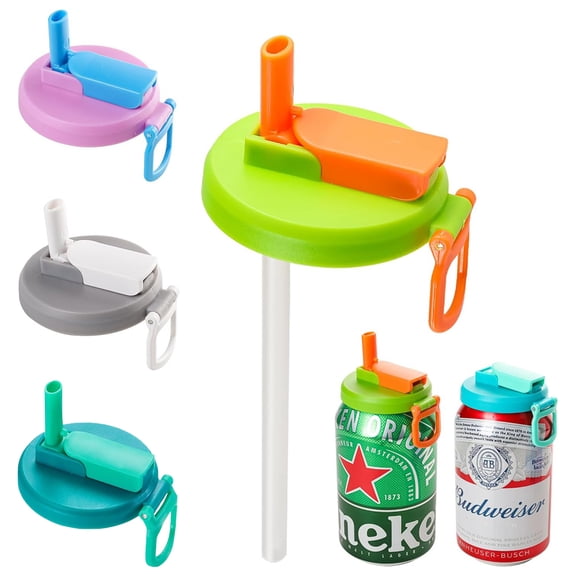 1 piece reusable soda can lid with silicone straw for canned drinks, island