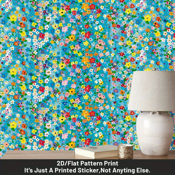 1 piece, self-adhesive and removable wallpaper wall sticker, 2D flat French colored flower pattern PVC wallpaper, can be spliced, home background wall decoration wallpaper, suitable for kitchen, livi