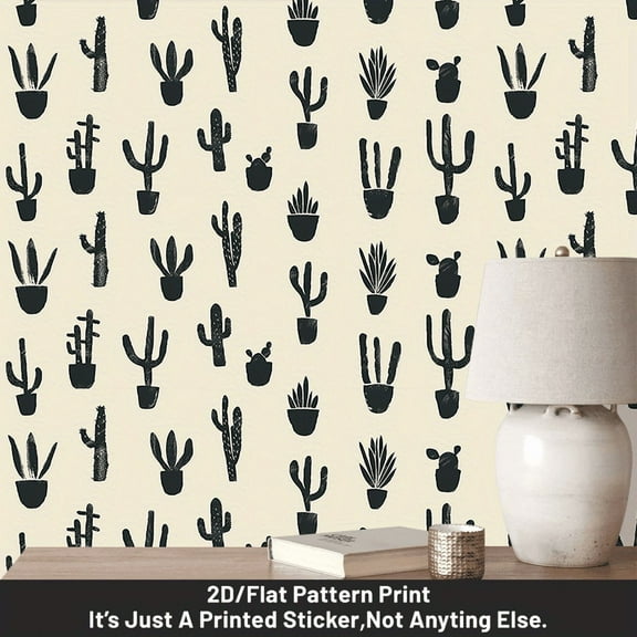 1 piece, self-adhesive and removable wallpaper wall sticker, 2D flat cactus plant pattern PVC wallpaper, splicing, home background wall decoration wallpaper, suitable for kitchen, living room, bedroo