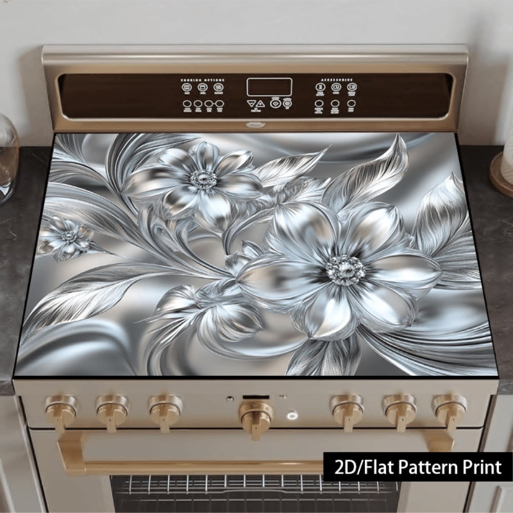 1 piece, stove panel and cooktop panel protection pad, 2D flat European floral pattern kitchen decorative countertop pad, suitable for stoves, washing machines, dryers, coffee machines, multi-functio