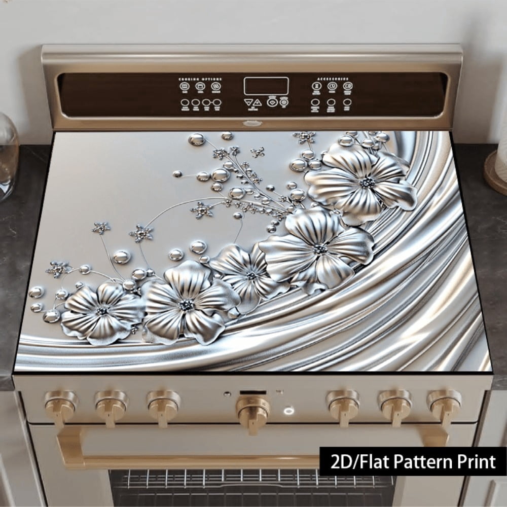 1 piece, stove panel and cooktop panel protection pad, 2D flat European floral pattern kitchen decorative countertop pad, suitable for stoves, washing machines, dryers, coffee machines, multi-functio