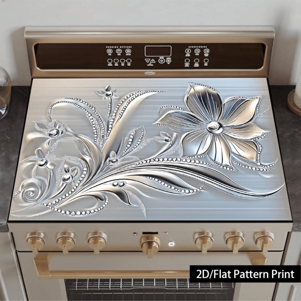 1 piece, stove panel and cooktop panel protection pad, 2D flat European floral pattern kitchen decorative countertop pad, suitable for stoves, washing machines, dryers, coffee machines, multi-functio