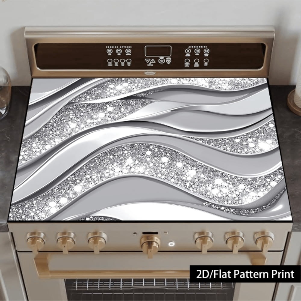 1 piece, stove panel and cooktop panel protection pad, 2D flat wave art pattern kitchen decorative countertop pad, suitable for stoves, washing machines, dryers, coffee machines, multi-functional kit