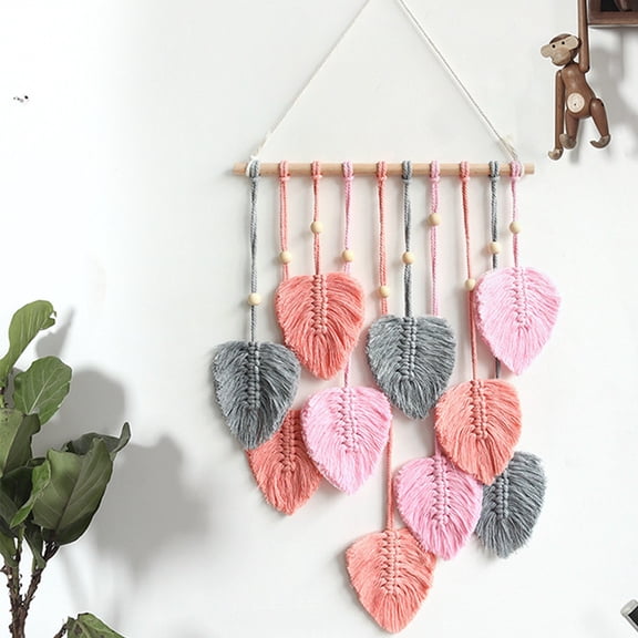 1 piece tassel wall hanging leaf woven tapestry Bohemian style wall decoration Bedroom Room Decoration Women's gift 15.74*31.5 inches Leaf-shaped pendant Pink