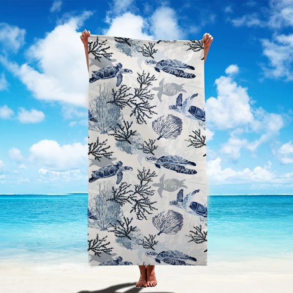 1 piece of turtle coral pattern beach towel for sand, beach swimming, swimming pool, camping trip, swimming bathrobe, absorbent quick-drying bath towel, sports cape beach towel
