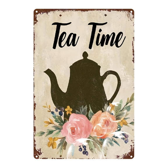 1-piece vintage-style tin sign with floral teapot decoration. Durable metal plaque suitable for bars, bedrooms, dining rooms, kitchens, and home décor - 8x12 inches (20x30 cm).