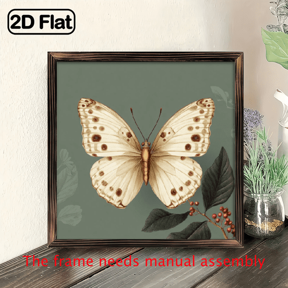 1 piece of white butterfly wood frame mural from a rural farmhouse, 8x8 inches - elegant decoration suitable for home, kitchen, bedroom, bathroom, office, ideal home or Valentine's Day