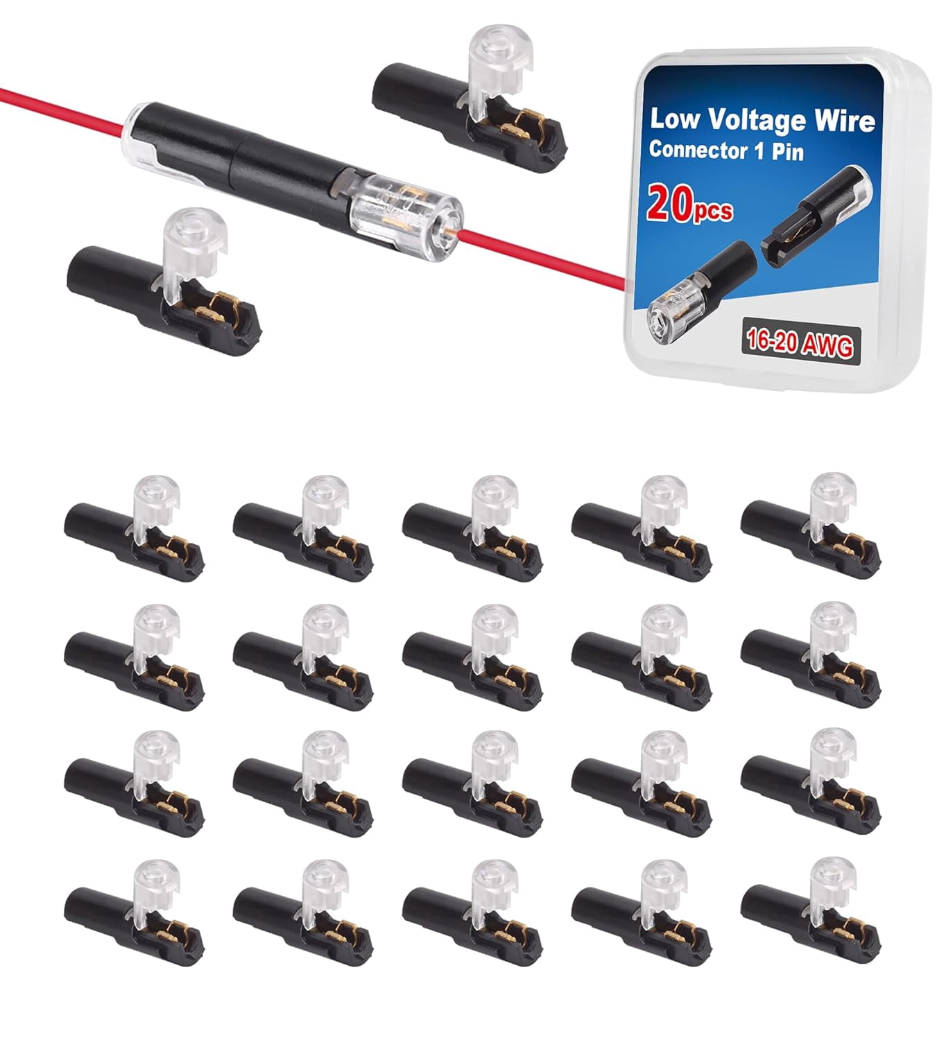 1 pin low voltage wire plug type connector, suitable for 16-18, 1 root quick disconnect wire connector with locking clip, no wire trip no solder design, suitable for cars, lights, projects