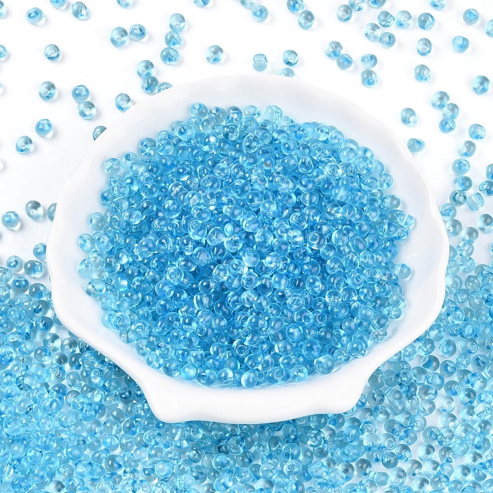 1 pound 3/0 Baking Paint Glass Fringe Seed Beads Teardrop Deep Sky Blue 5x4~4.5x3.5~4mm Hole: 1mm 4500pcs/pound