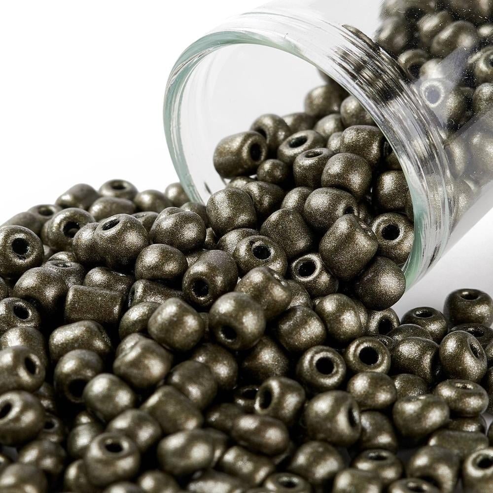 1 pound 6/0 Glass Seed Beads Metallic Colours style Round Dark Olive Green 6/0 4mm Hole: 1.5mm 4500pcs/pound