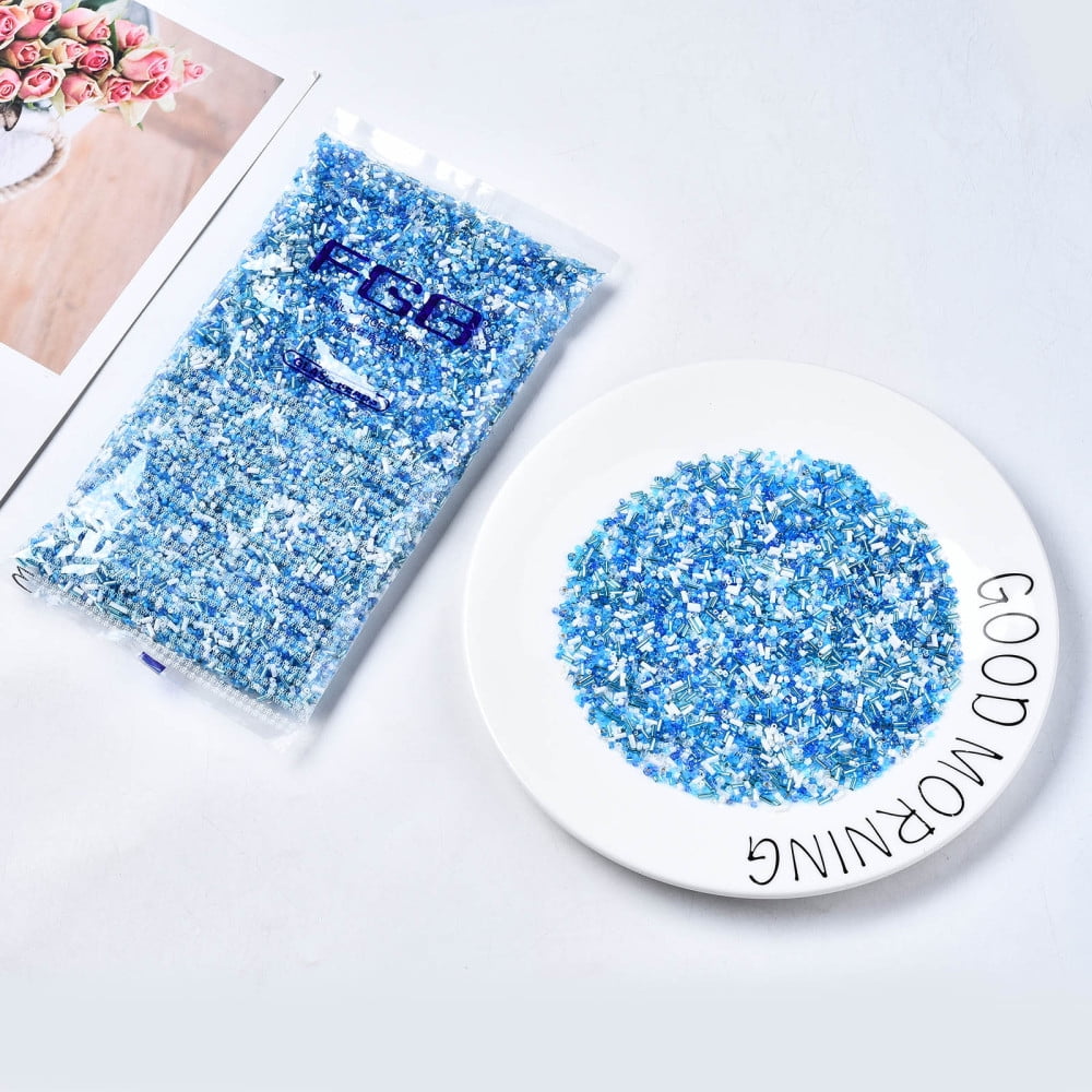1 pound Glass Seed Beads Mixed style Mixed Shapes Dodger Blue 1~7x2~4mm Hole: 0.7~1mm 450g/pound
