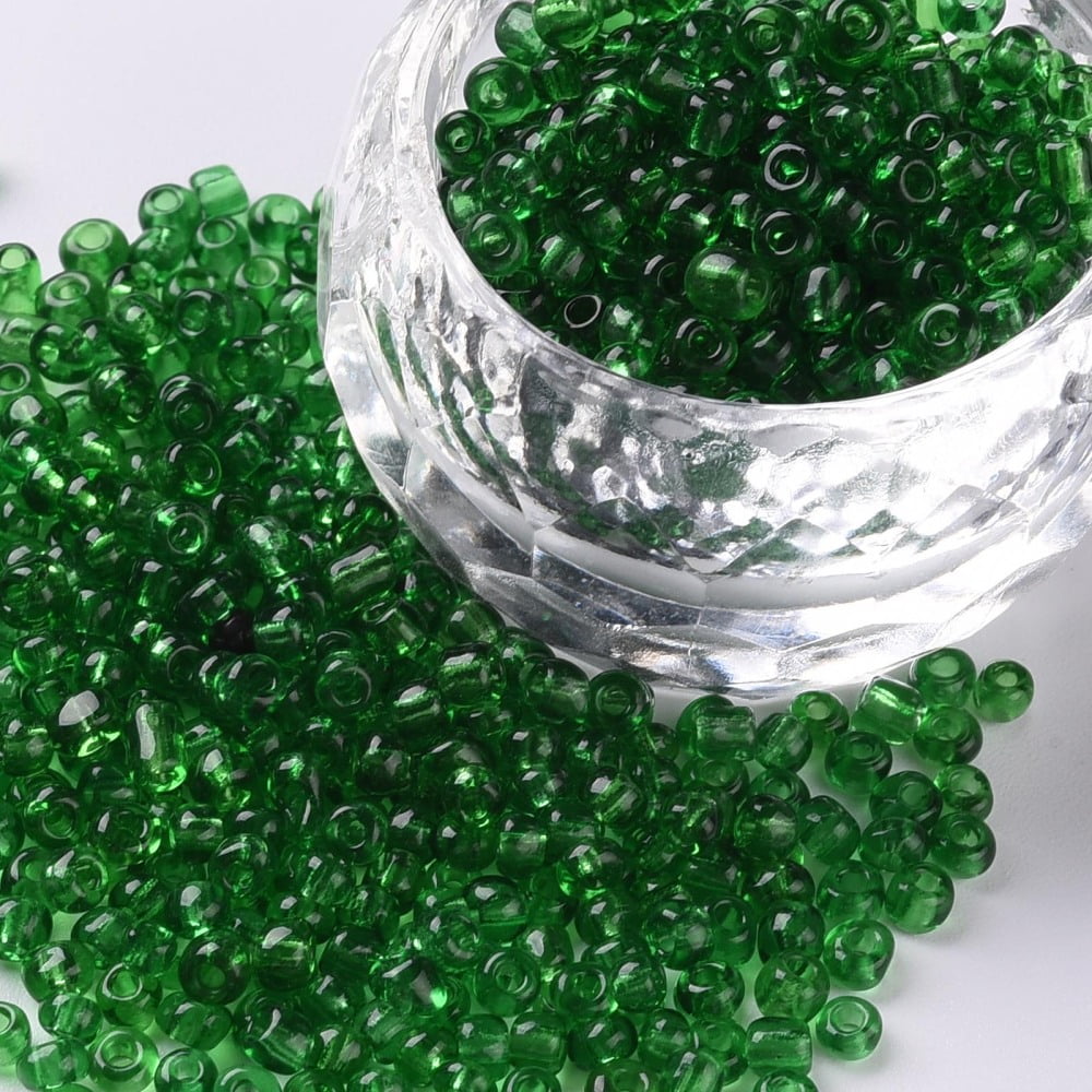 pound Glass Seed Beads Transparent Round Green 8/0 3mm Hole: 1mm