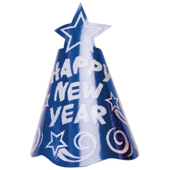 1 printed Foil Blue 9" Cone Hat Metallic New Year's Eve Party