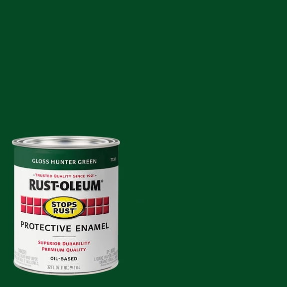 Rust-Oleum Protective Enamel Paint Gloss - Solvent, 1 Qt, Hunter Green Interior & Exterior Use, Professional Finish