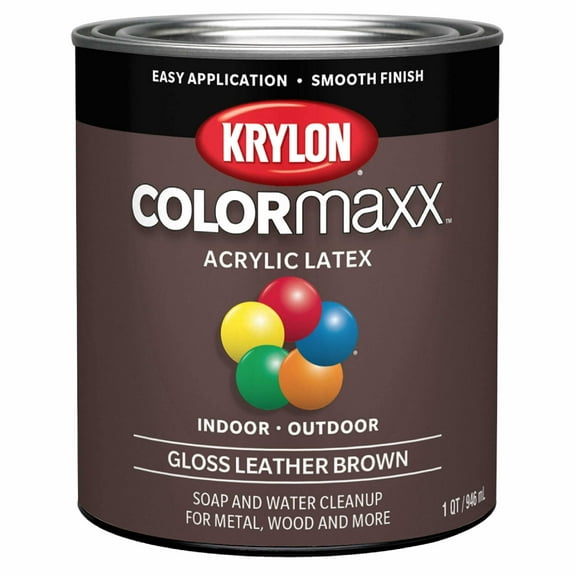 Krylon K05622007 COLORmaxx Acrylic Latex Brush On Paint for Indoor/Outdoor Use, Quart, Gloss Leather Brown