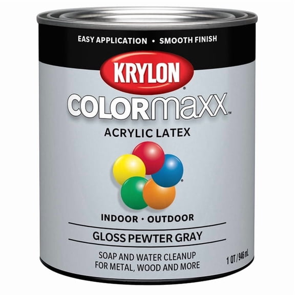 1 qt Krylon K05644007 Pewter Grey COLORmaxx Paint & Primer, Gloss