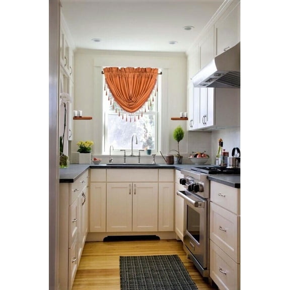 1 rod pocket waterfall swag valance curtain with tassels beads for window