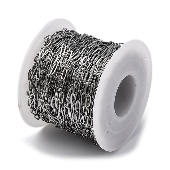 1 roll 304 Stainless Steel Cable Chains Soldered with Spool Stainless Steel color 6.5x2.5x0.5mm
