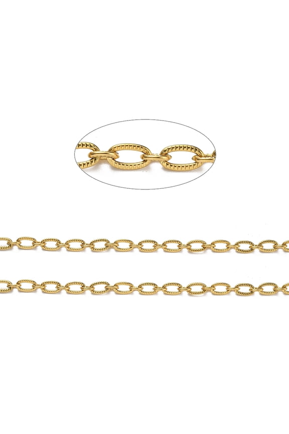 1 roll 304 Stainless Steel Oval Link Chains Unwelded with Spool Real 18K golden Plated Big: 7x4x1mm Small: 5x4x1mm 10m/roll