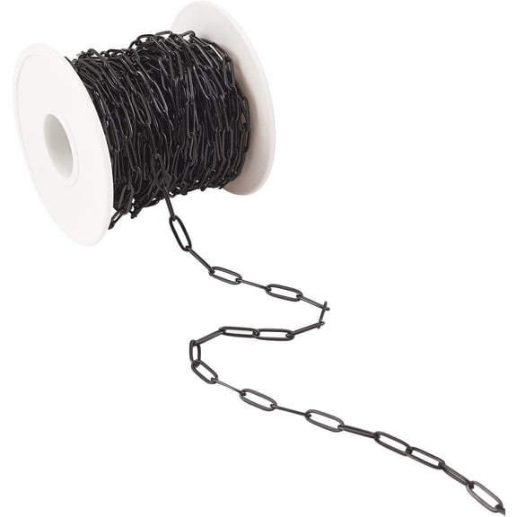 1 roll 304 Stainless Steel Paperclip Chains Soldered with spool Electrophoresis Black Link: 12x4x1mm 32.8 Feet(10m)/roll