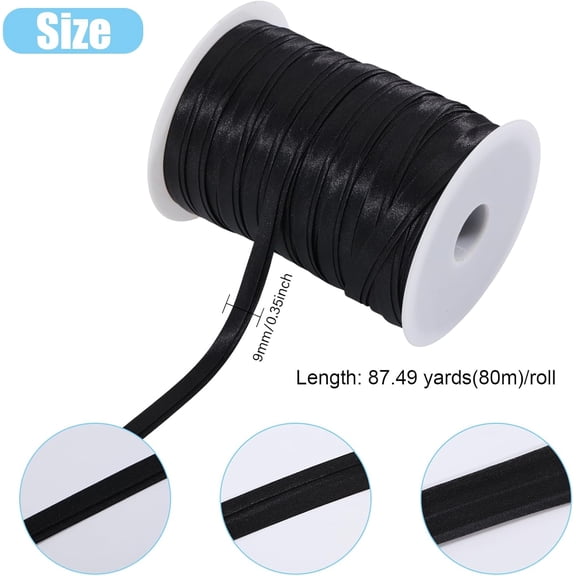 1 roll 80M Satin Ribbon for Garment Accessories Cheongsam Decoration Black 3/8 inch(9mm)
