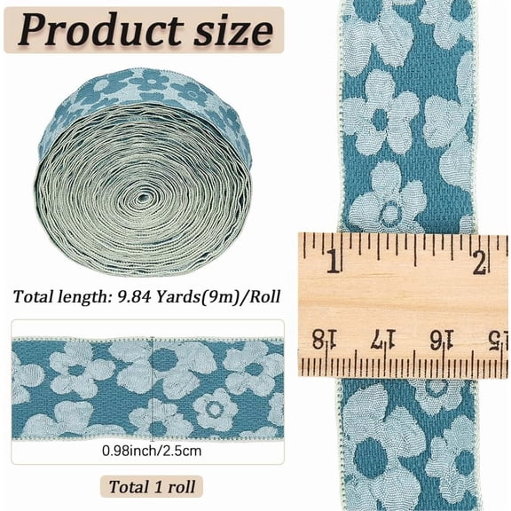 1 roll 9m*25mm Chiffon Flower Ribbon Fabric Floral Ribbon Wired Floral Double Chiffon Ruffled Edge Flower Polyester Ruffle Lace Trim for Bouquet Presents Packing Hair Crafts Bow Card Cadet Blue