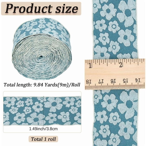1 roll 9m*38mm Chiffon Flower Ribbon Fabric Floral Ribbon Wired Floral Double Chiffon Ruffled Edge Flower Polyester Ruffle Lace Trim for Bouquet Presents Packing Hair Crafts Bow Card Cadet Blue