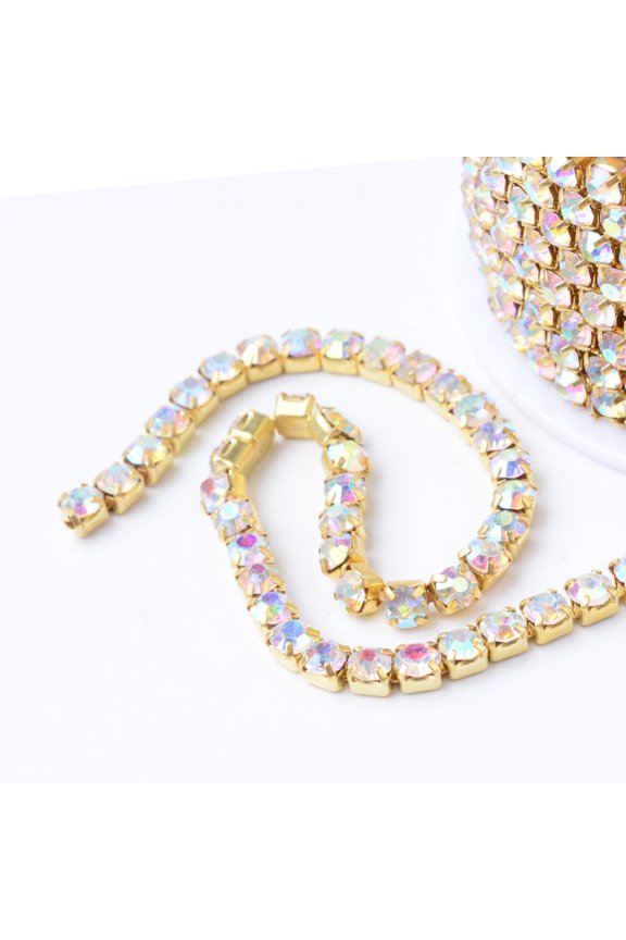 1 roll Brass Rhinestone Strass Chains with Spool Rhinestone Cup Chains Raw(Unplated) Nickel Free AB 2.8mm 10yards/roll