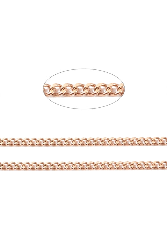 1 roll Ion Plating(IP) 304 Stainless Steel Curb Chains Soldered with Spool Rose golden 2.5x2x0.5mm 32.81 Feet(10m)/Roll