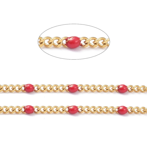 1 roll Ion Plating(IP) 304 Stainless Steel Enamel Curb Chains with Spool Soldered Faceted Indian Red 2.5x2x0.8mm 32.80Feet/roll(10m/roll)