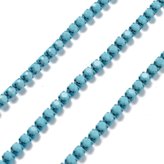 1 roll Iron Rhinestone Glass Cup Chain with Spool Aquamarine 2x2~2.5x2mm 16.40 Feet(5m)/Roll
