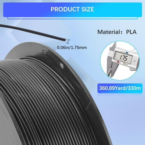 1 roll PLA+ 3D Printer Material Filament 1.75mm 1.0kg Dimensional Strength & High Temperature Plastic Spool Fit Most 3D Printer Smooth Printing Accuracy +/- 0.02mm 360.8 Yard Black