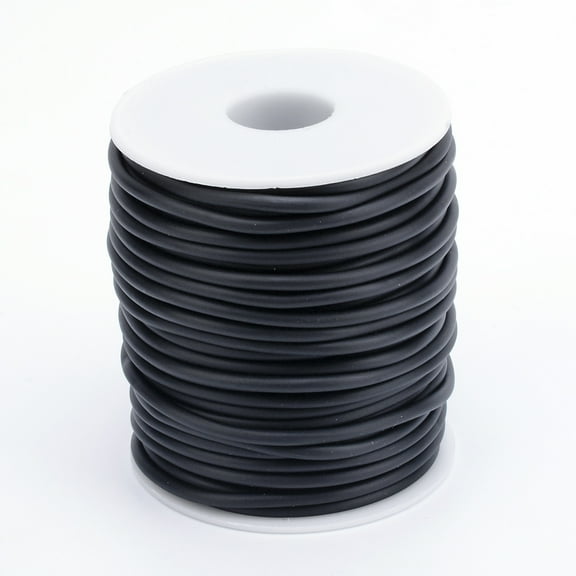 1 roll PVC Tubular Solid Rubber Cord No Hole Wrapped Around White Plastic Spool Black 2mm 54.68 yards(50m)/roll