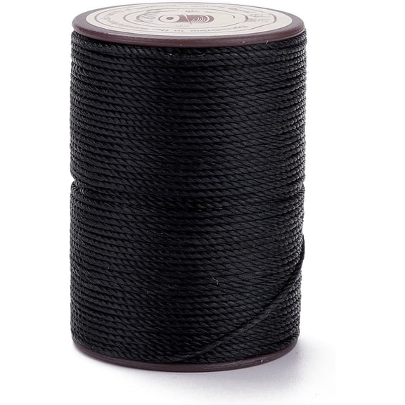 1 roll Round Waxed Polyester Thread String Micro Macrame Cord Twisted Cord for Leather Sewing Stitching Black 0.8mm 54.68 Yards(50m)/Roll