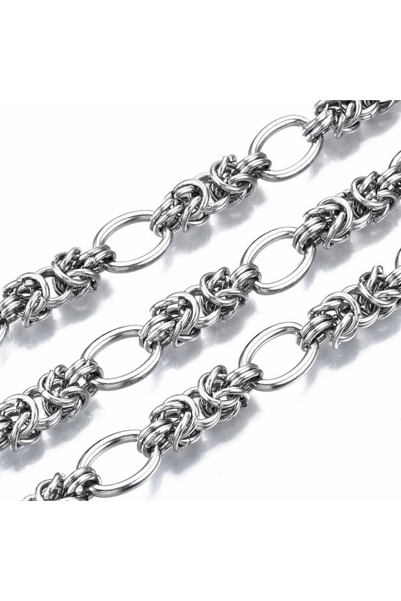1 roll Tarnish Resistant 304 Stainless Steel Byzantine Chains with Spool Unwelded Stainless Steel color 13.5x10x1.9mm 16.4 Feet(5m)/roll
