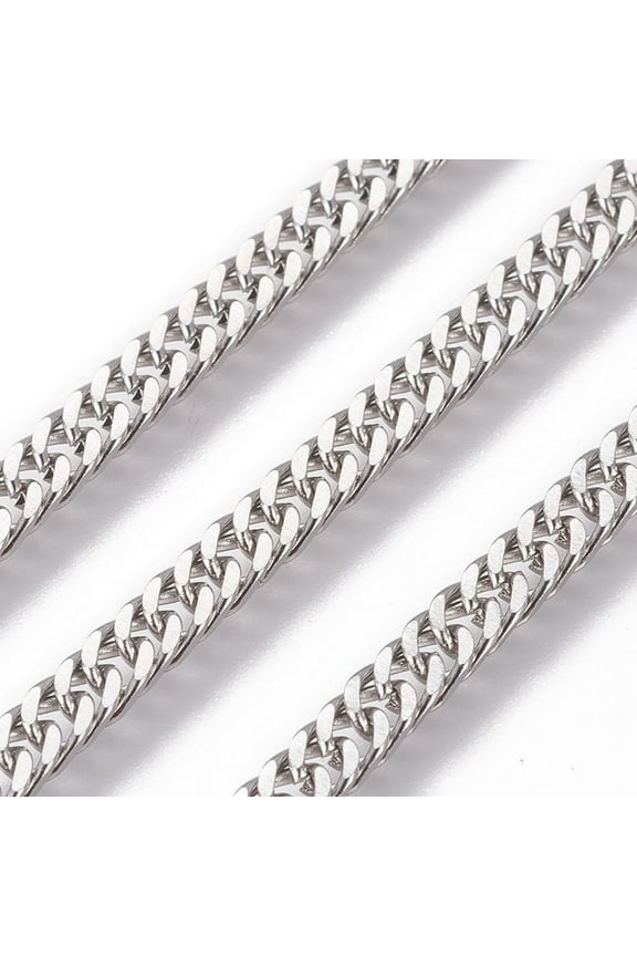 1 roll Resistant 304 Stainless Steel Cuban Link Chains Chunky Curb Chains with Spool Unwelded Stainless Steel color 4.5x1.8mm Link: 7x4.5x0.8mm 32.8 Feet(10m)/roll