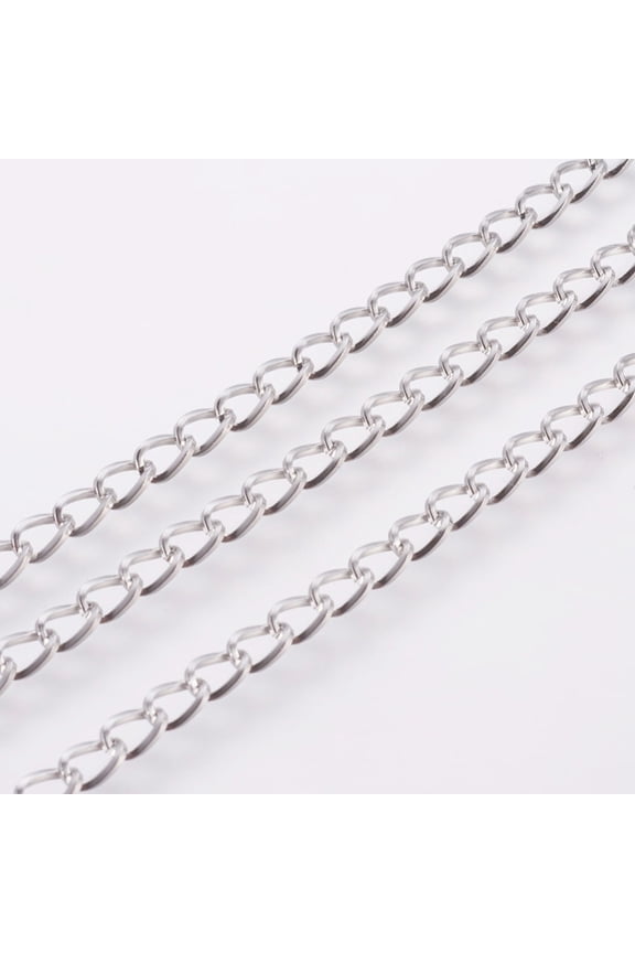 1 roll Tarnish Resistant 304 Stainless Steel Curb Chains with Spool Unwelded Stainless Steel color 6x4x2mm 32.8 Feet(10m)/roll