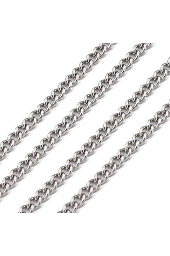 1 roll Tarnish Resistant 304 Stainless Steel Curb Chains with Spool Unwelded Twisted Chains Stainless Steel color 4x3x0.8mm 164.04 Feet(50m)/roll