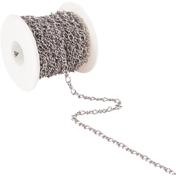 1 roll Tarnish Resistant 304 Stainless Steel Figaro Chains Figure 8 Chain with Spool Unwelded Stainless Steel color 12x5x1mm 32.8 Feet(10m)/roll