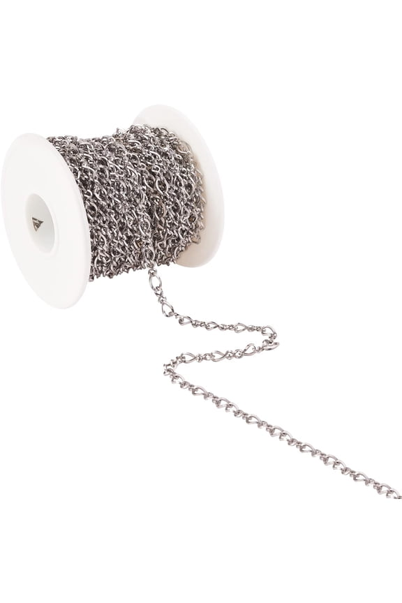 1 roll Tarnish Resistant 304 Stainless Steel Figaro Chains Figure 8 Chain with Spool Unwelded Stainless Steel color 12x5x1mm 32.8 Feet(10m)/roll