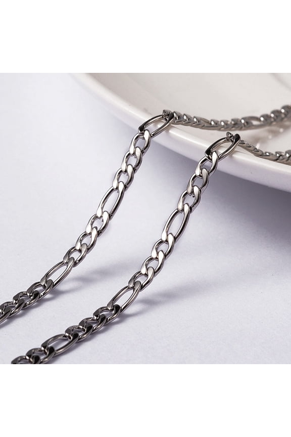 1 roll Tarnish Resistant 304 Stainless Steel Figaro Chains Unwelded with Spool Stainless Steel color 4x3x0.8mm 6.5x3x0.8mm 65.61 Feet(20m)/roll